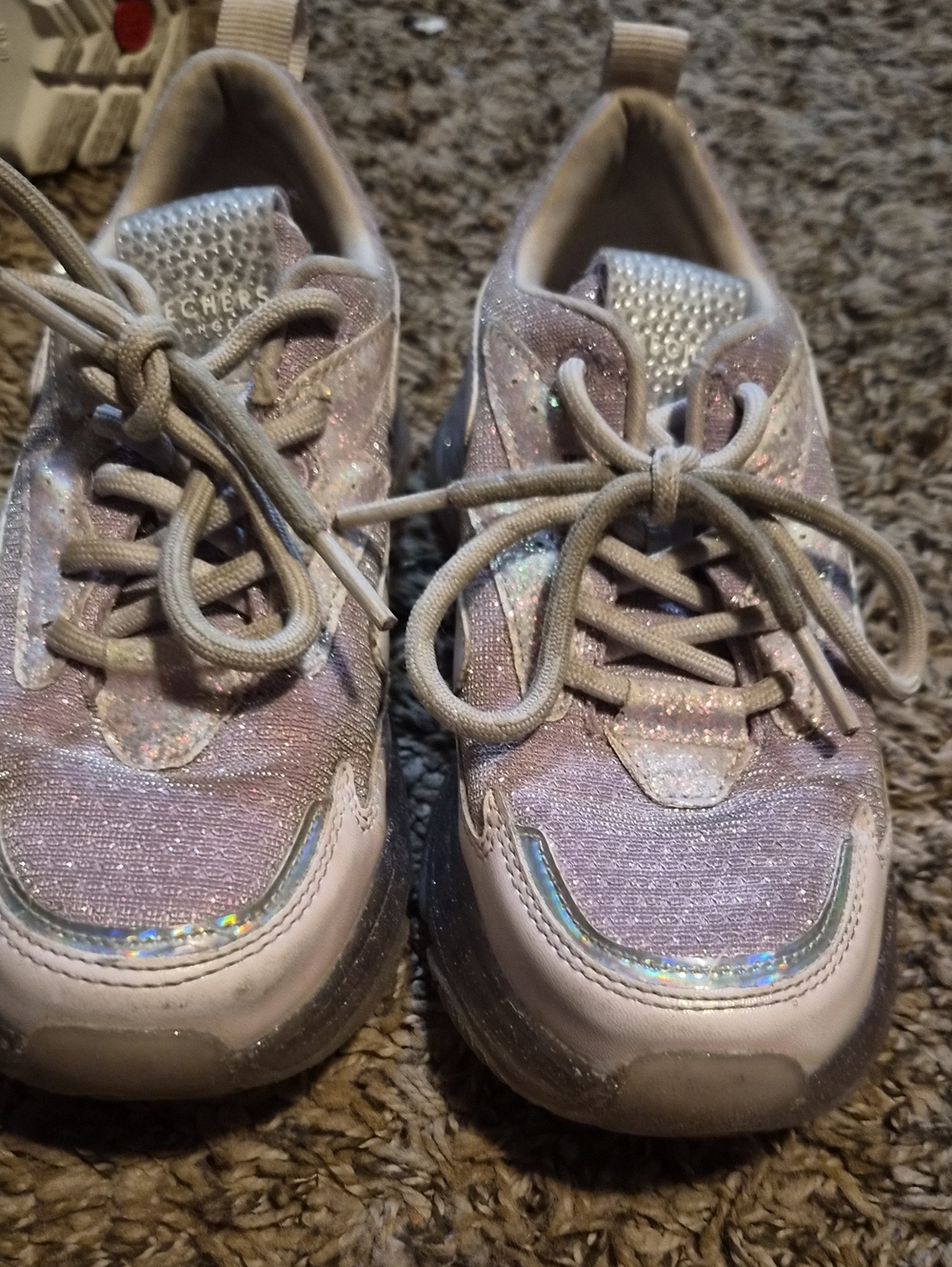 Skechers Girls Light Purple Glitter Lace-Up Sneakers
